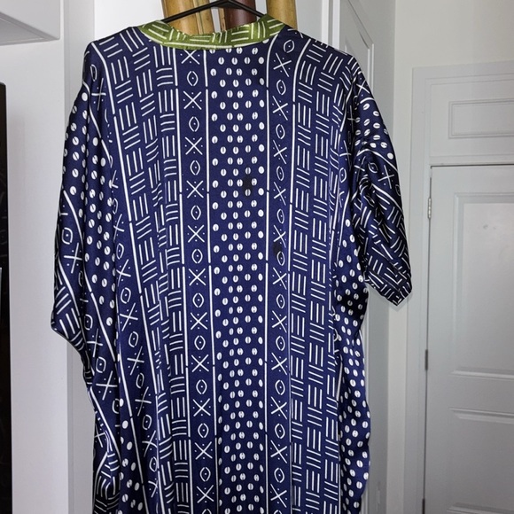 Vintage V NECK urban printed SILK Maxi Dress Kaftan - Picture 5 of 14